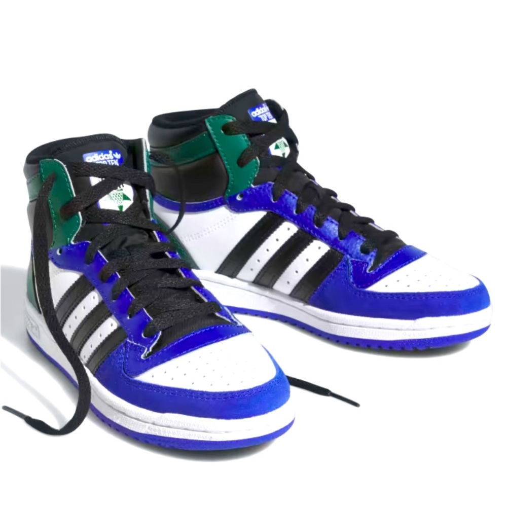 NWT-YOUTH ADIDAS TOP TEN SHOES - SIZE 5.5 US - BLUE/BLACK/GREEN/WHITE